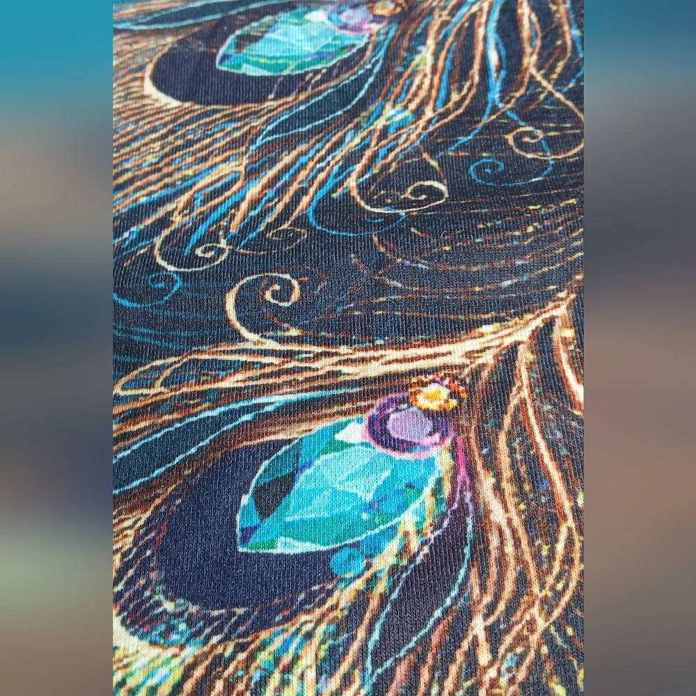 Elegant Peacock Feather Print Dress - Picture 5 of 7